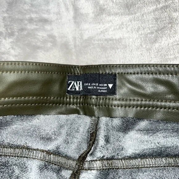 ZARA Faux Leather Dark Khaki Leggings - Picture 5 of 5